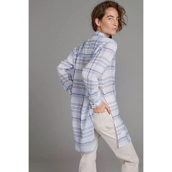 Anthropologie Pilcro & the Letterpress Blue & White Pld Tunic Top Boho, Coastal - Picture 2 of 16